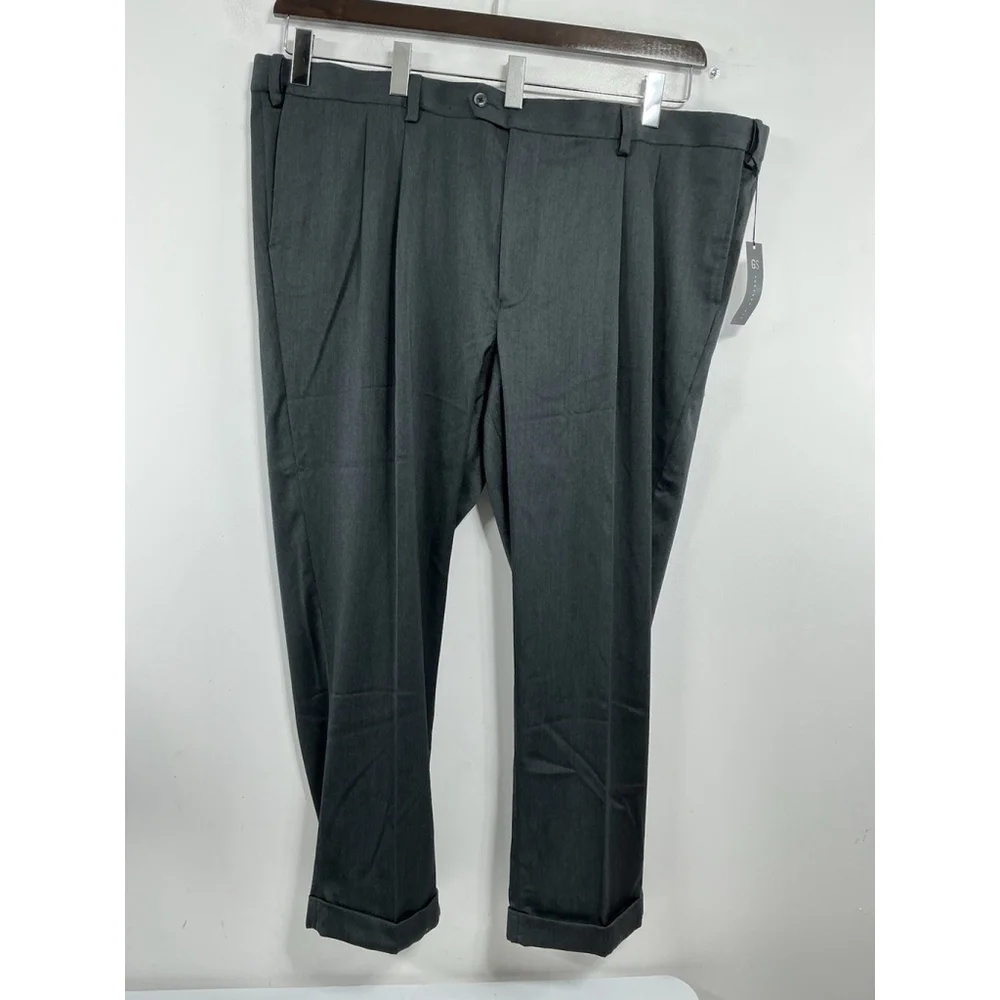 Mens NWT GS Perfect Fit Dress Pants 50x30 Brown Gray Cuff Expandable Waist